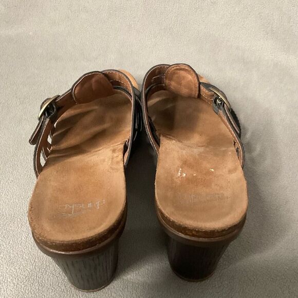 DANSKO Slide Sandals Women 10,5(41 )Dina Black Leather High Heel Stappy Open Toe - Picture 6 of 9